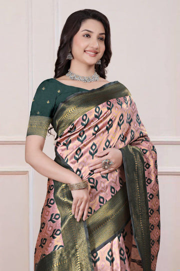 Banarasi Saree(Pink & Dark Green)