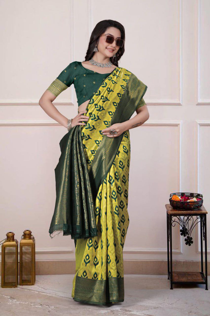 Banarasi Saree(lime green with Royal Blue)