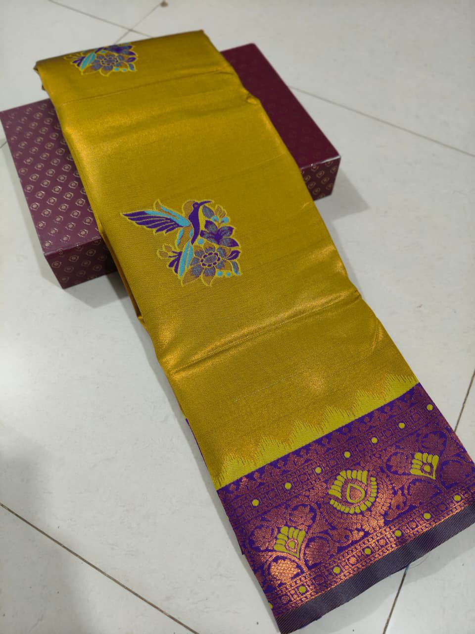 Kanchipuram Silk Saree(Golden Yellow & Maroon)