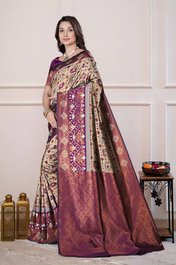 Patola Silk Saree(Pink With Green& Zari)